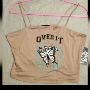 Faded Rose Cropped Butterfly 🦋 design Tank XL New with tag